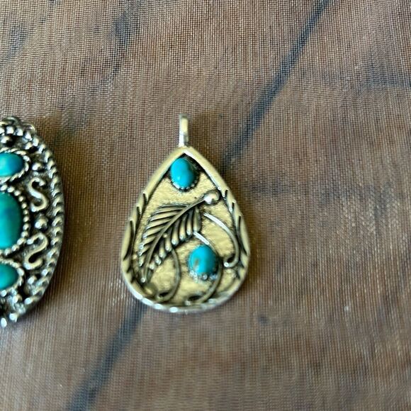 Vintage Turquoise and silver BOHO Pendant Set - Picture 3 of 7